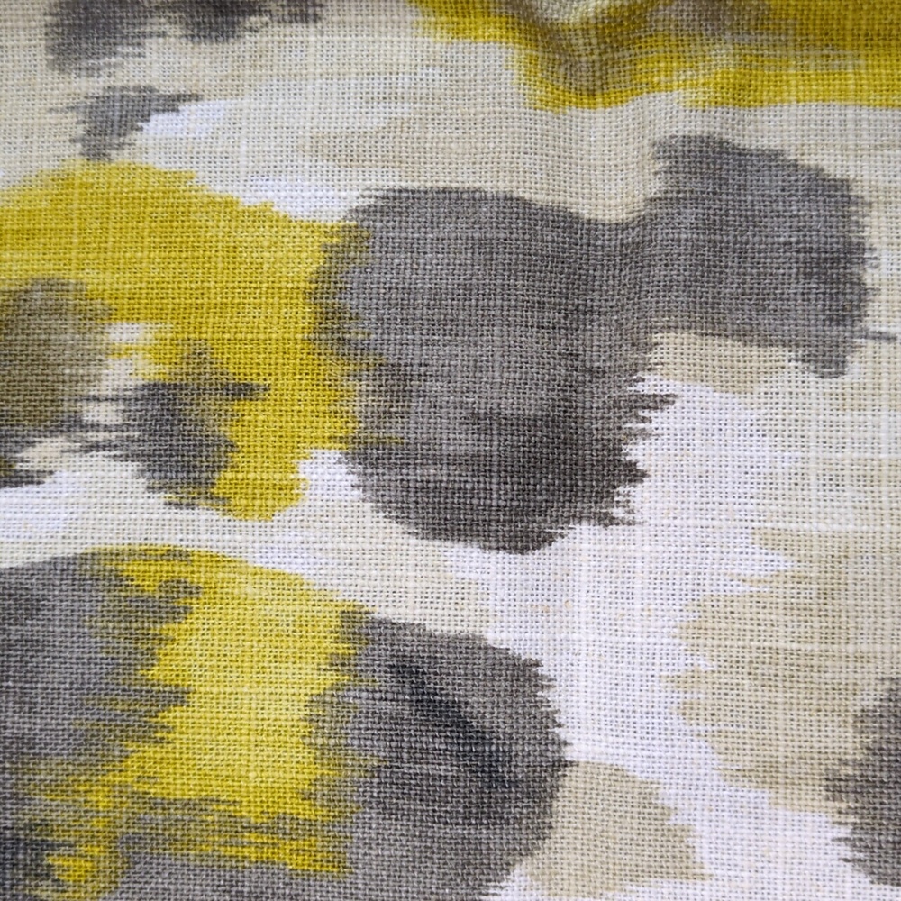 Abstract Floral Yellow and Gray Linen Blend Fabric - Picture 2 of 4